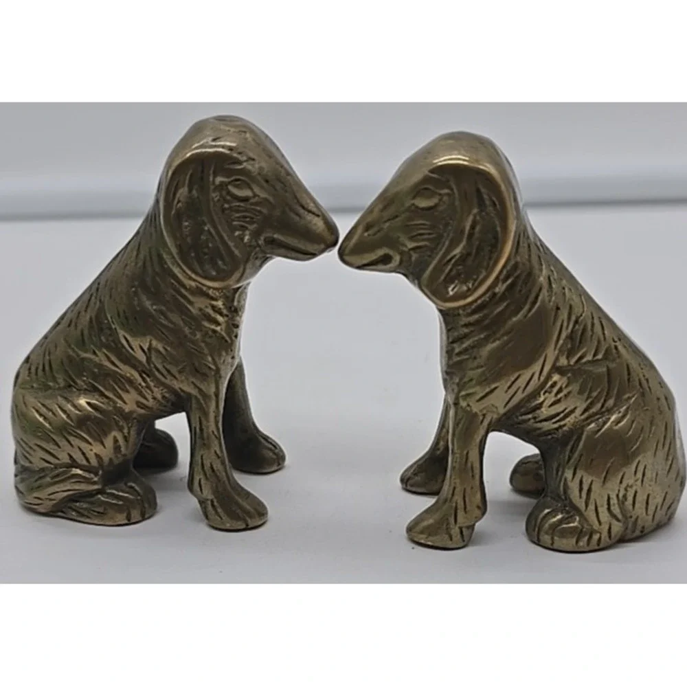 Vtg Brass Figurine Collectible Animal Heavy‎ Paperweight Dogs